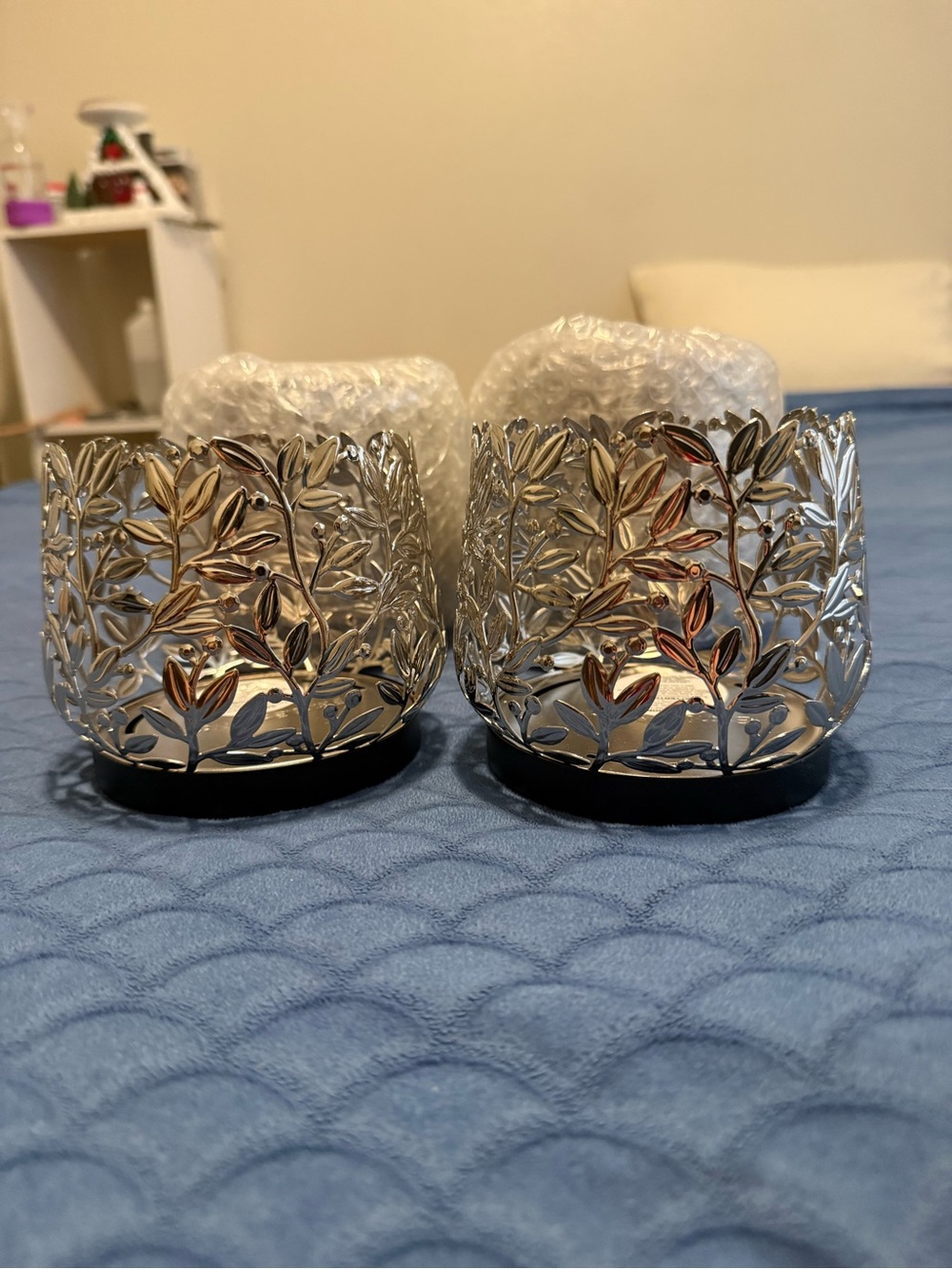 Decorative Silver Bath and Body Works 3-wick Holders - Set of 4